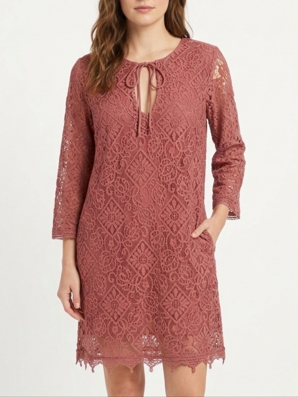 Gentle Fawn Long Sleeve Lace Cotton Blend Dress in Dusty Rose